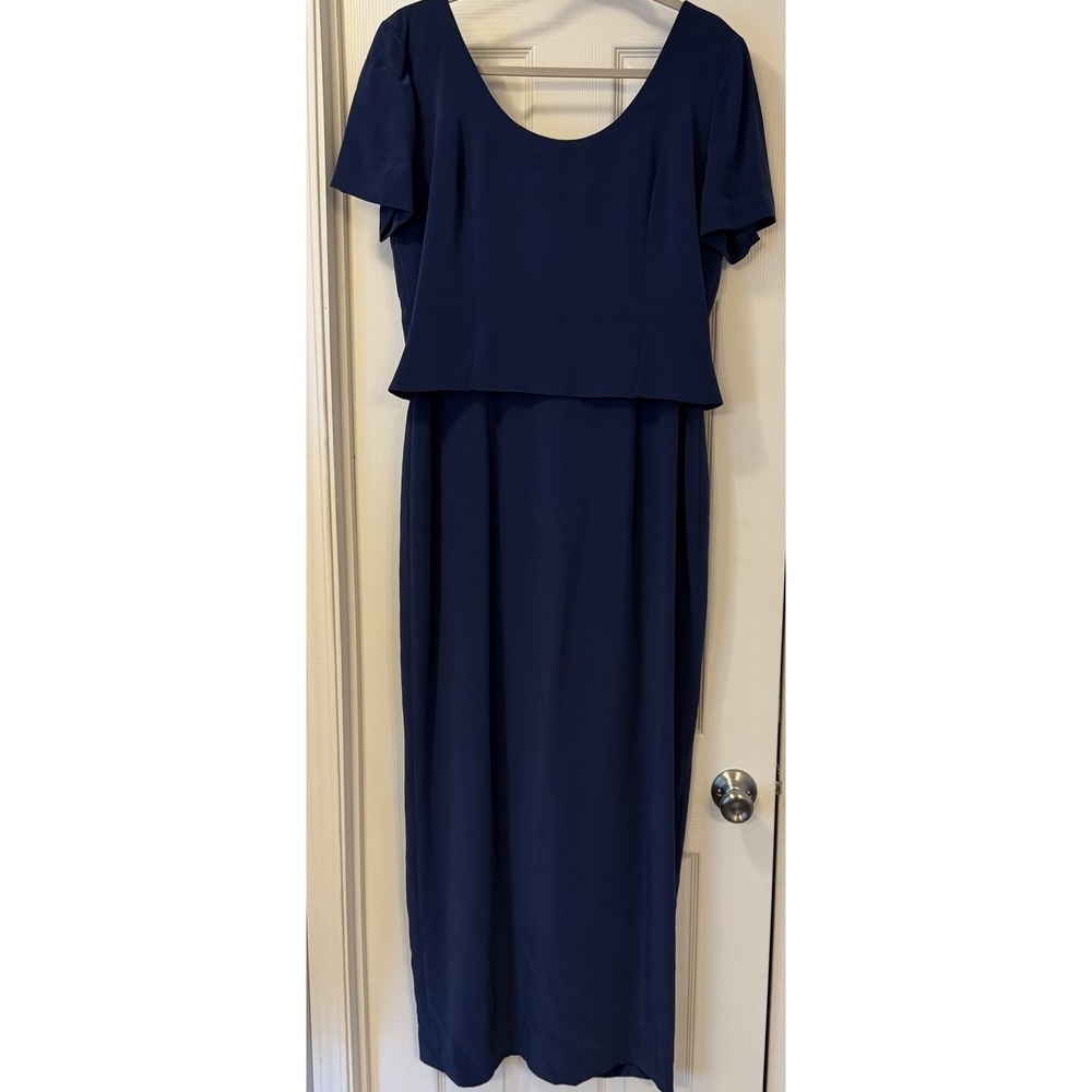 Mon Cheri Montage MOTB Sz 16 Blue Floor Length Formal Gown Wedding Cruise Modest